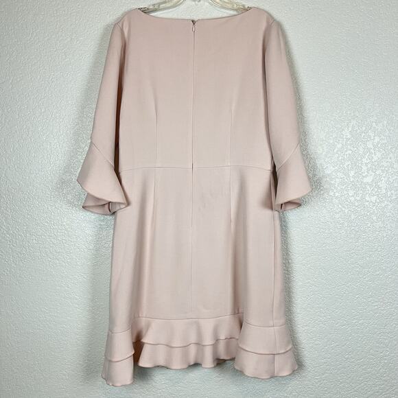 Ann Taylor Pastel Pink Flare 3/4 Sleeve Boat Neck Flounce Hem Sheath Dress Sz 10 - Picture 9 of 12